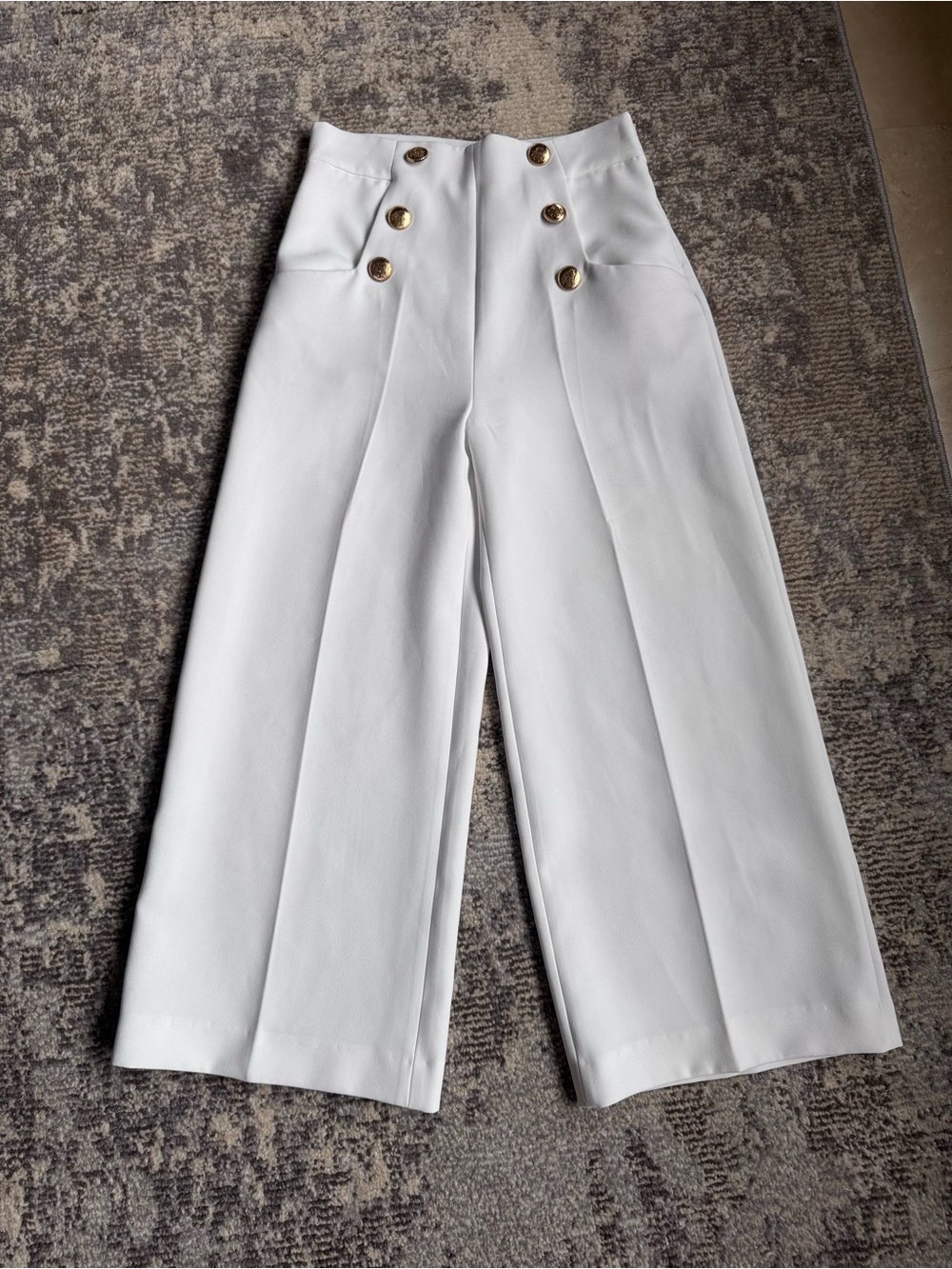 Zara White High-Waist Wide-Leg Sailor Trousers with Gold Buttons